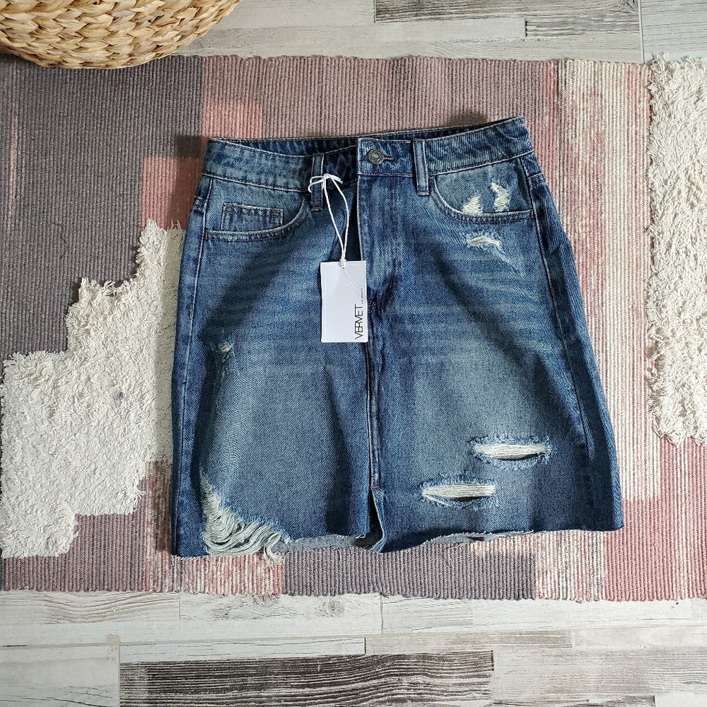 NWT VICI Adaline Distressed Denim Skirt